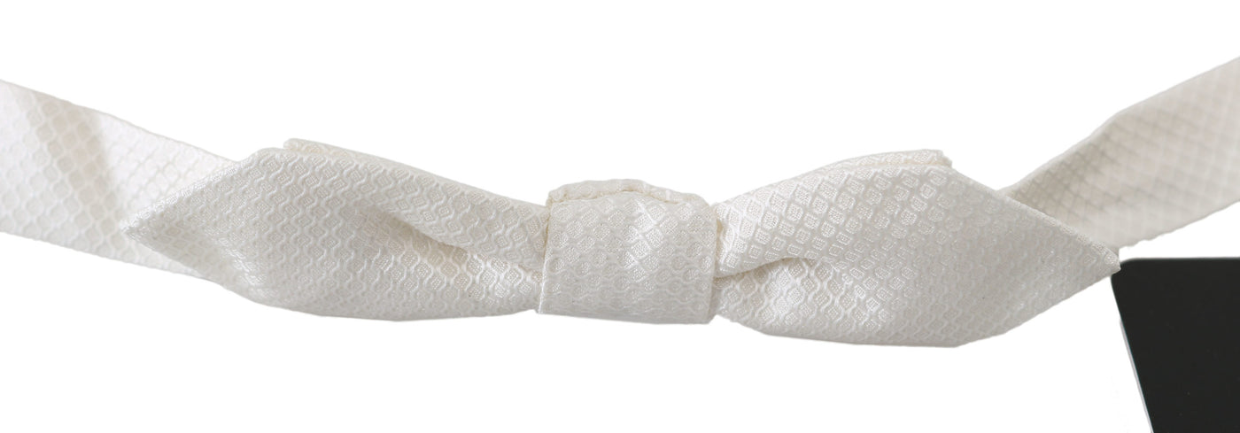 Dolce &amp; Gabbana Witte 100% Zijden Slanke Verstelbare Hals Papillon Heren Stropdas