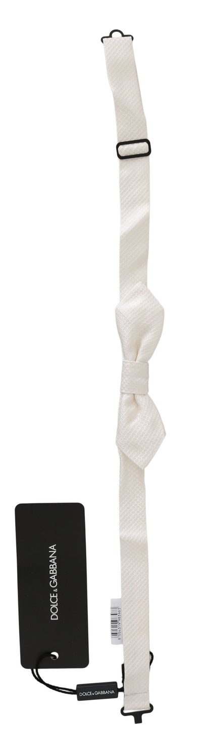 Dolce &amp; Gabbana Witte 100% Zijden Slanke Verstelbare Hals Papillon Heren Stropdas