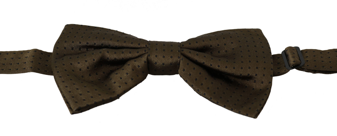 Nœud papillon ajustable en soie marron à pois Dolce &amp; Gabbana pour homme