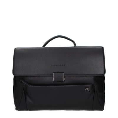 Piquadro Black Leather Business And Laptop Bag