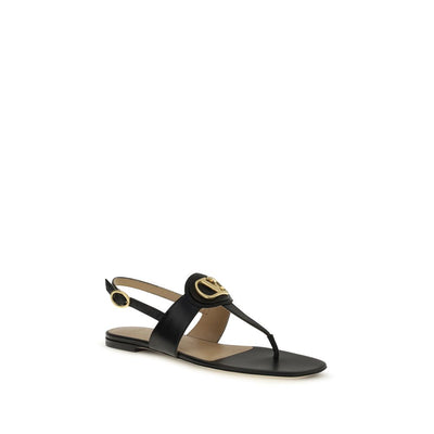 Valentino Garavani Black Calf Leather Bos Taurus Flat Sandals