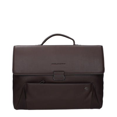 Piquadro Brown Leather Business And Laptop Bag