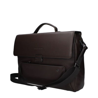 Piquadro Brown Leather Business And Laptop Bag