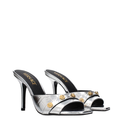 Versace Gray Leather Stiletto Heel Sandals