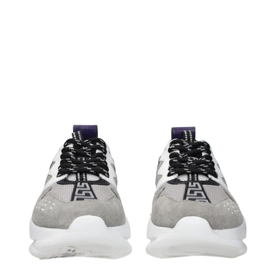 Versace Gray Leather Athletic Sneakers