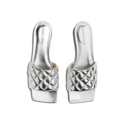Bottega Veneta Silver Calfskin Flat Sandals