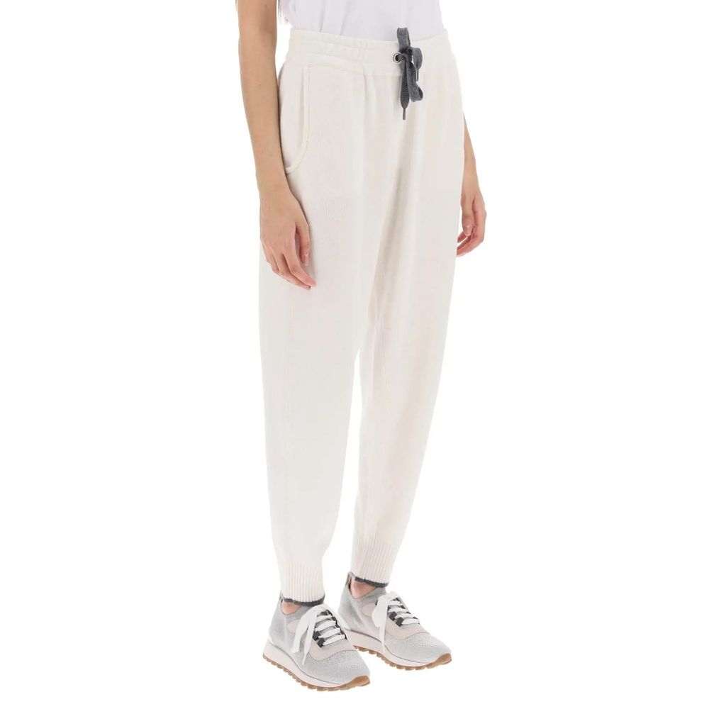 Brunello Cucinelli White Cashmere Athletic Pants
