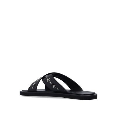 Jimmy Choo Black Calfskin Flat Sandals