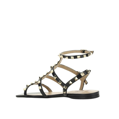 Valentino Garavani Black Calfskin Flat Sandals