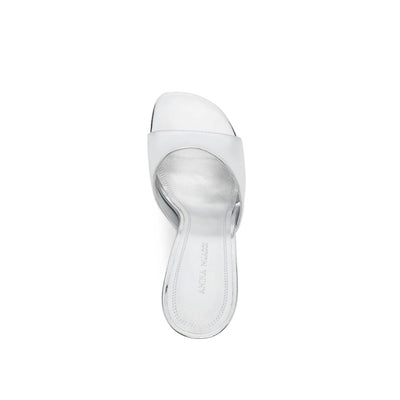 Amina Muaddi Silver Calfskin Mules