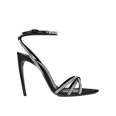 Saint Laurent Black Silk Stiletto Heel Sandals