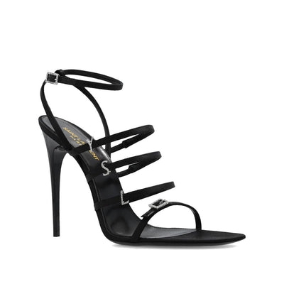 Saint Laurent Black Silk Stiletto Heel Sandals
