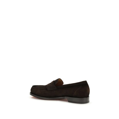 Santoni Brown Calf Leather Bos Taurus Slip-On Loafers