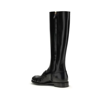 Prada Black Calf Leather Bos Taurus Flat Boots