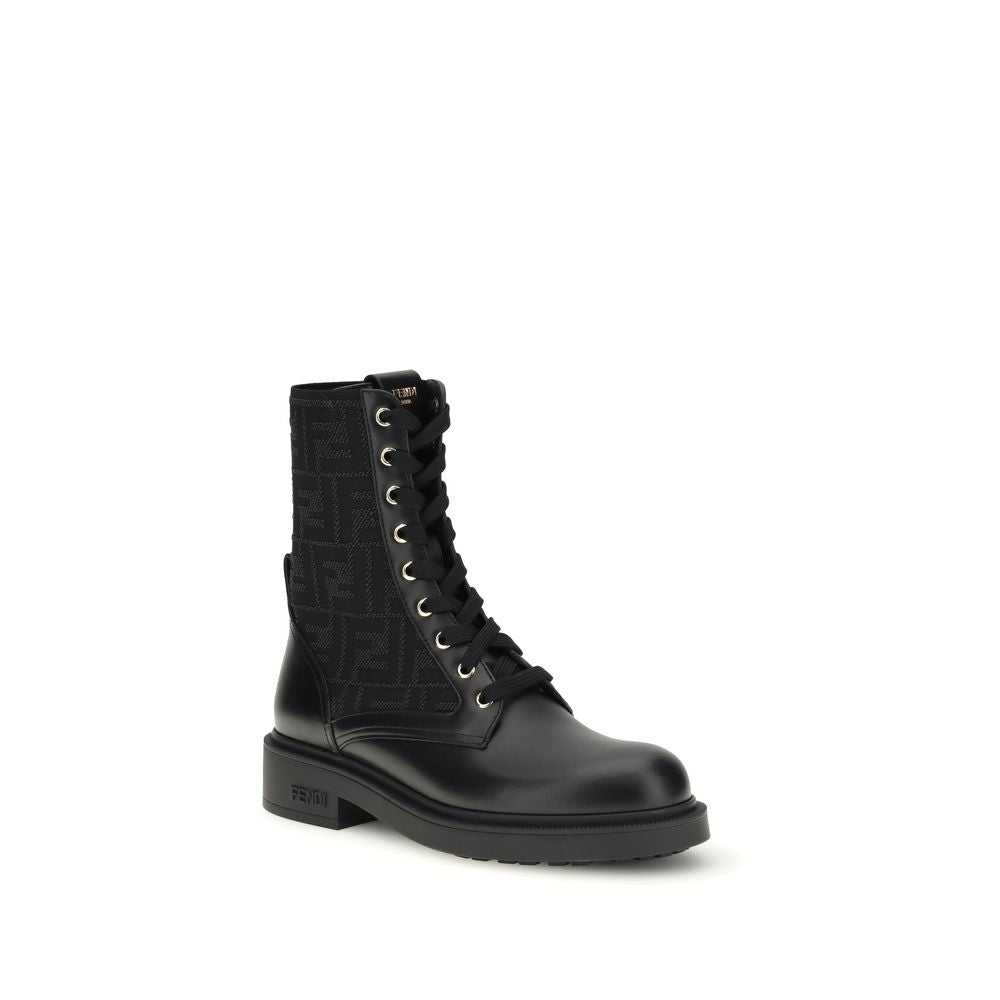 Fendi Black Calf Leather Bos Taurus Lace-Up Boots