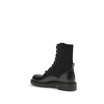 Fendi Black Calf Leather Bos Taurus Lace-Up Boots