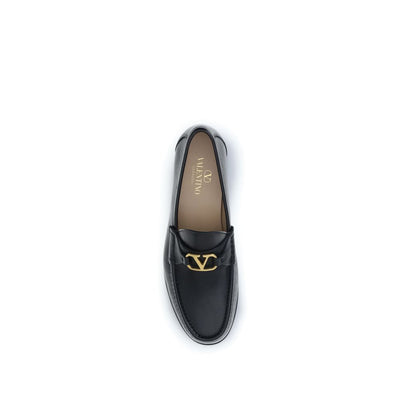 Valentino Garavani Black Calf Leather Bos Taurus Slip-On Loafers