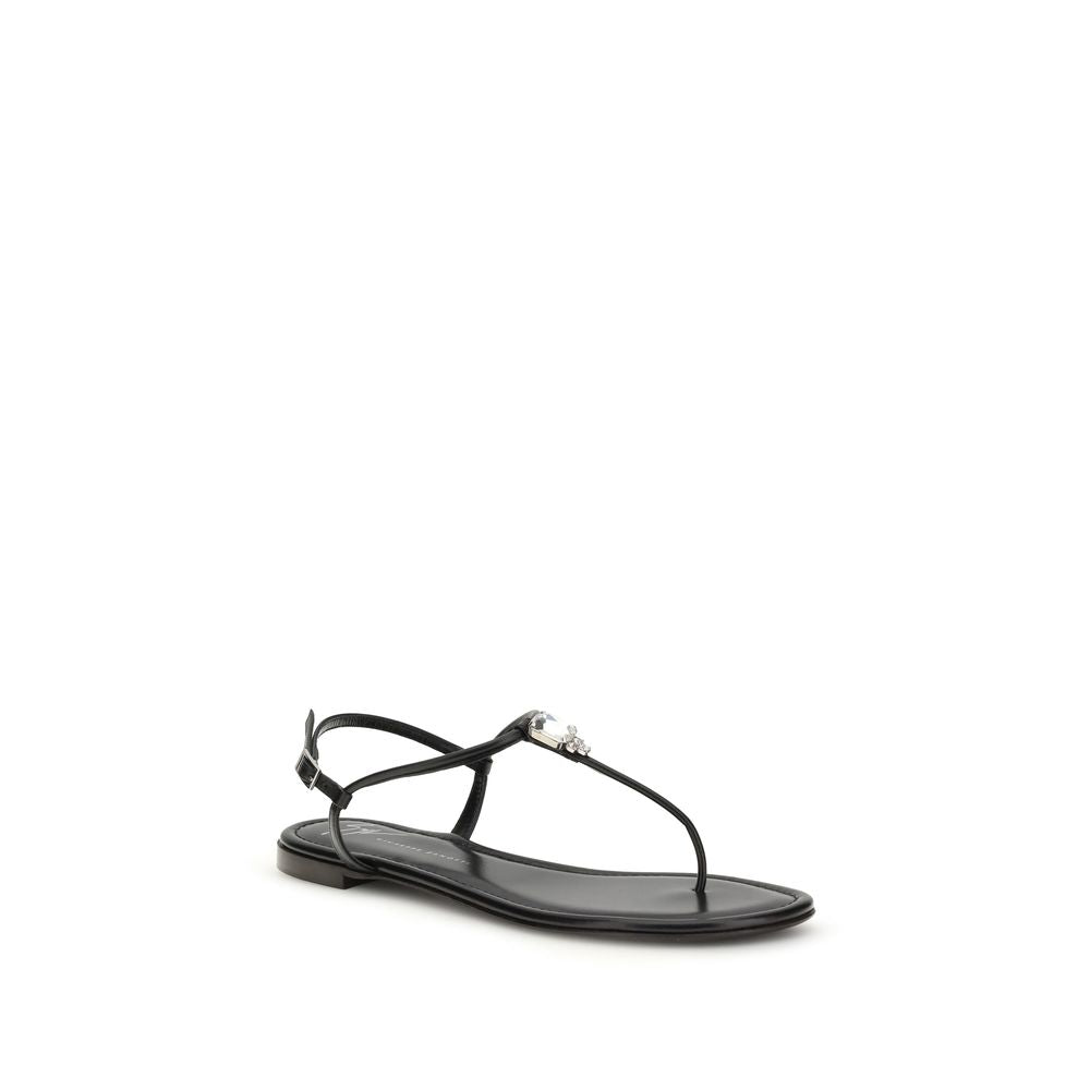 Giuseppe Zanotti Black Calf Leather Bos Taurus Flat Sandals