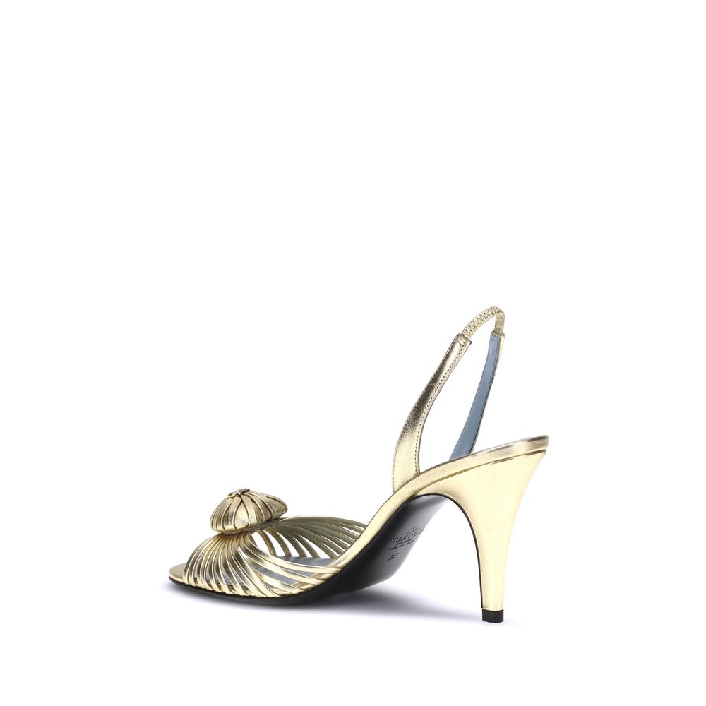 Valentino Garavani Gold Calf Leather Bos Taurus Stiletto Heel Sandals