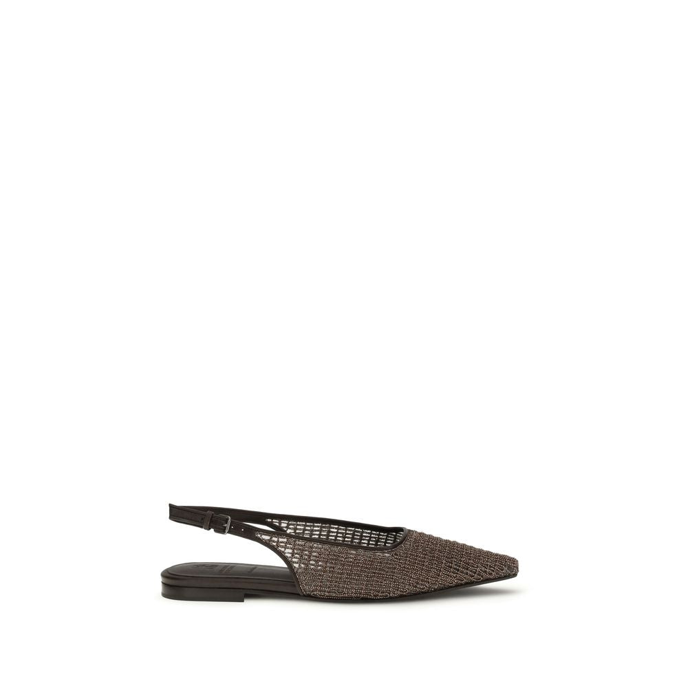 Brunello Cucinelli Brown Calf Leather Bos Taurus Ballet Flats