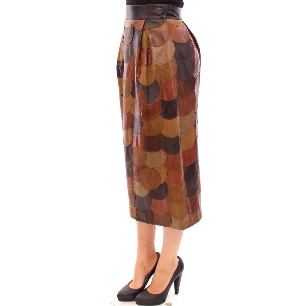 Dolce & Gabbana Brown Lamb Leather Midi Skirt