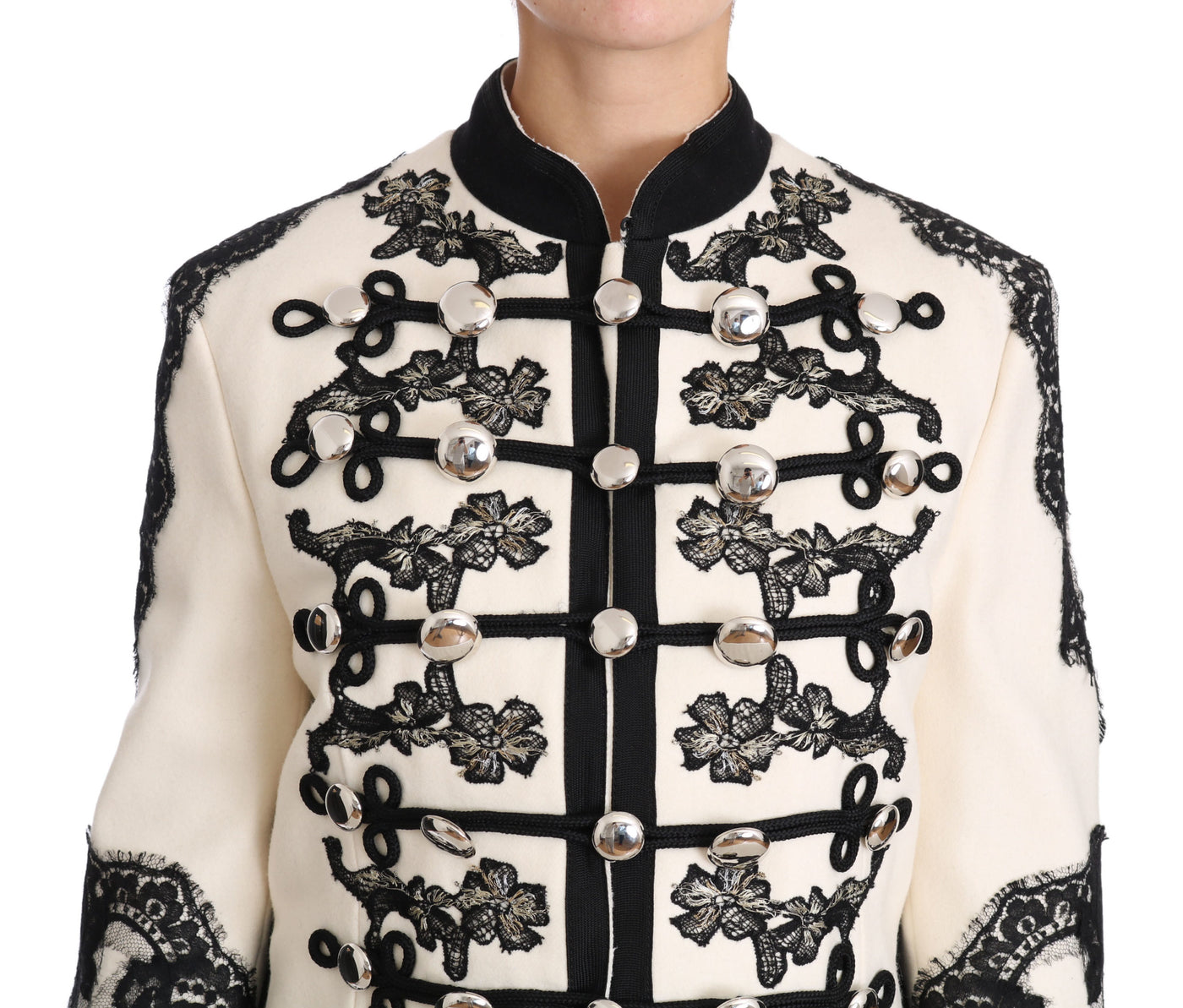 Veste baroque à fleurs noires en laine blanche Dolce &amp; Gabbana