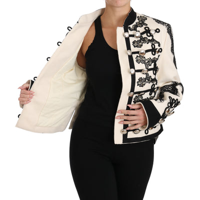 Veste baroque à fleurs noires en laine blanche Dolce &amp; Gabbana
