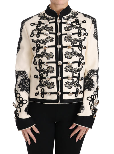 Veste baroque à fleurs noires en laine blanche Dolce &amp; Gabbana