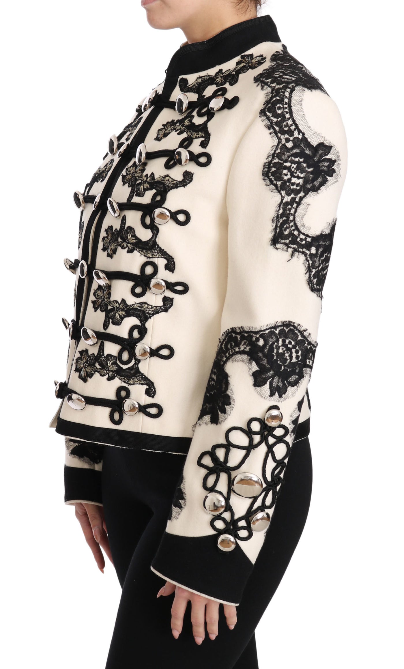 Veste baroque à fleurs noires en laine blanche Dolce &amp; Gabbana