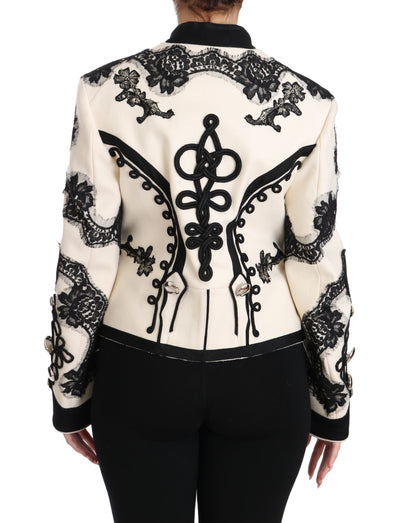 Veste baroque à fleurs noires en laine blanche Dolce &amp; Gabbana