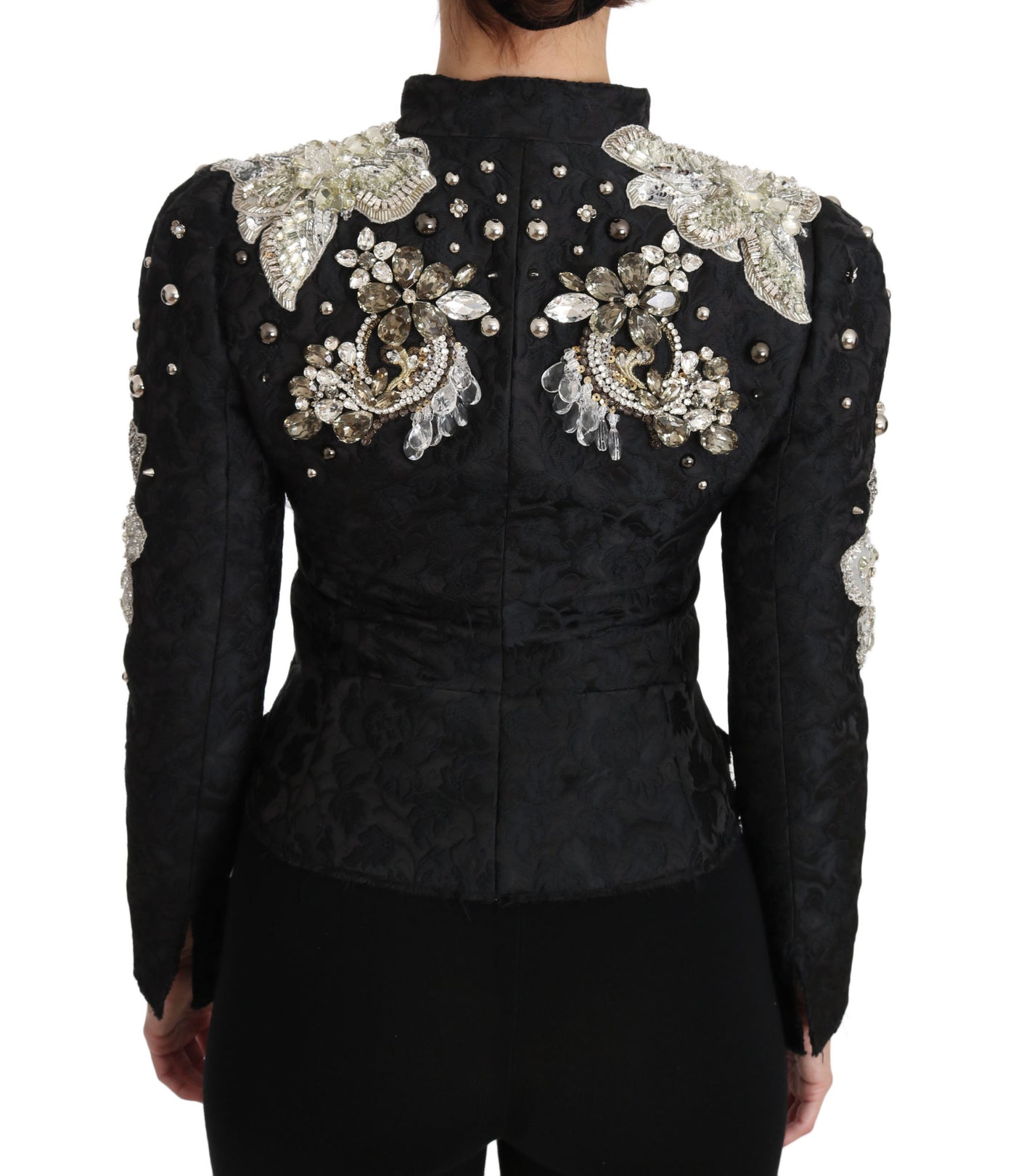 Veste noire en jacquard à fleurs et cristaux Dolce &amp; Gabbana