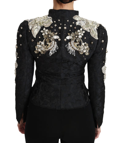 Veste noire en jacquard à fleurs et cristaux Dolce &amp; Gabbana