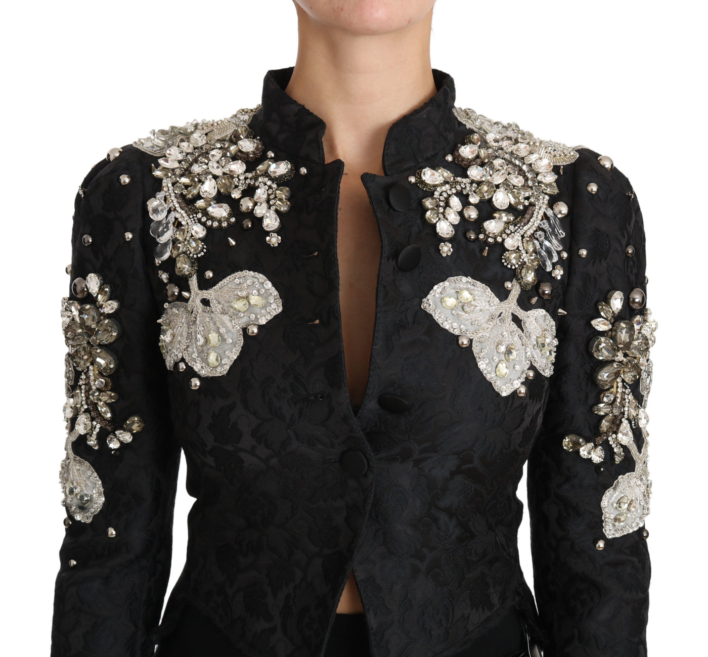 Veste noire en jacquard à fleurs et cristaux Dolce &amp; Gabbana