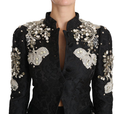 Veste noire en jacquard à fleurs et cristaux Dolce &amp; Gabbana