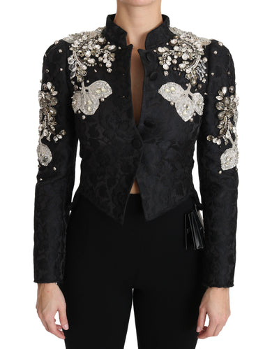 Veste noire en jacquard à fleurs et cristaux Dolce &amp; Gabbana