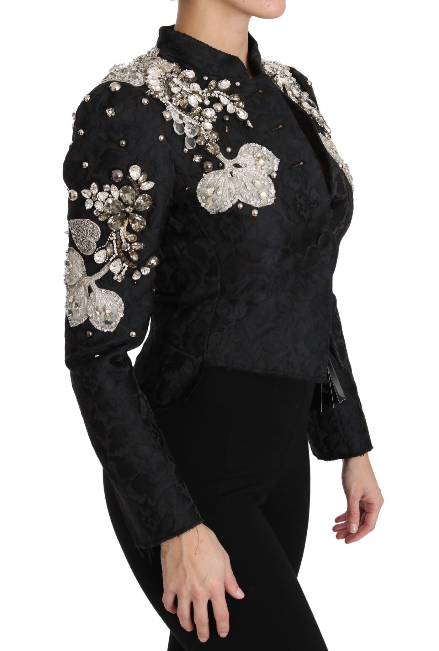 Veste noire en jacquard à fleurs et cristaux Dolce &amp; Gabbana