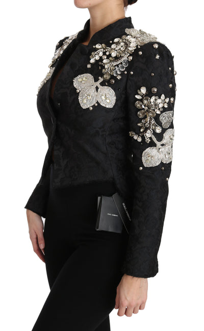 Veste noire en jacquard à fleurs et cristaux Dolce &amp; Gabbana