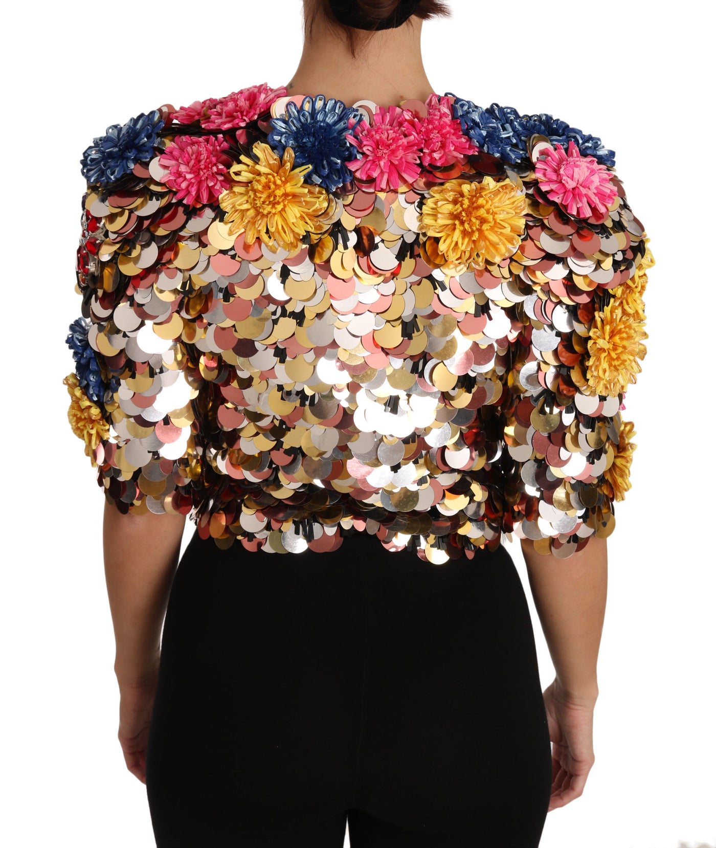 Dolce &amp; Gabbana - Manteau veste fleuri à paillettes et cristaux