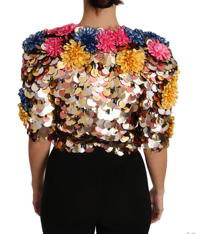 Dolce &amp; Gabbana - Manteau veste fleuri à paillettes et cristaux