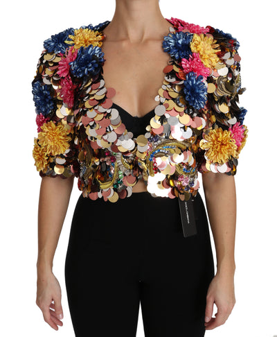 Dolce &amp; Gabbana - Manteau veste fleuri à paillettes et cristaux