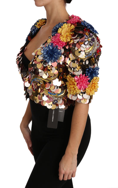 Dolce &amp; Gabbana - Manteau veste fleuri à paillettes et cristaux