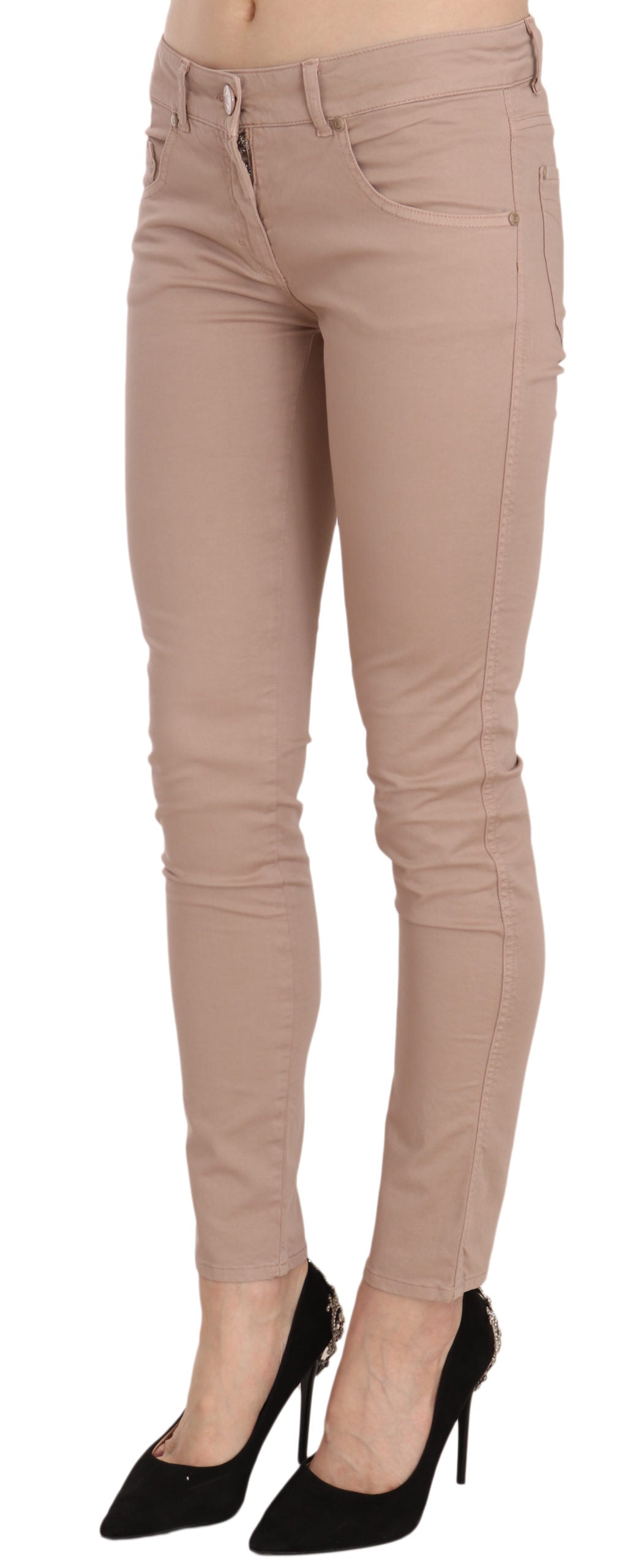 CRISTINAEFFE Bruine lage taille slim fit skinny katoenen broek