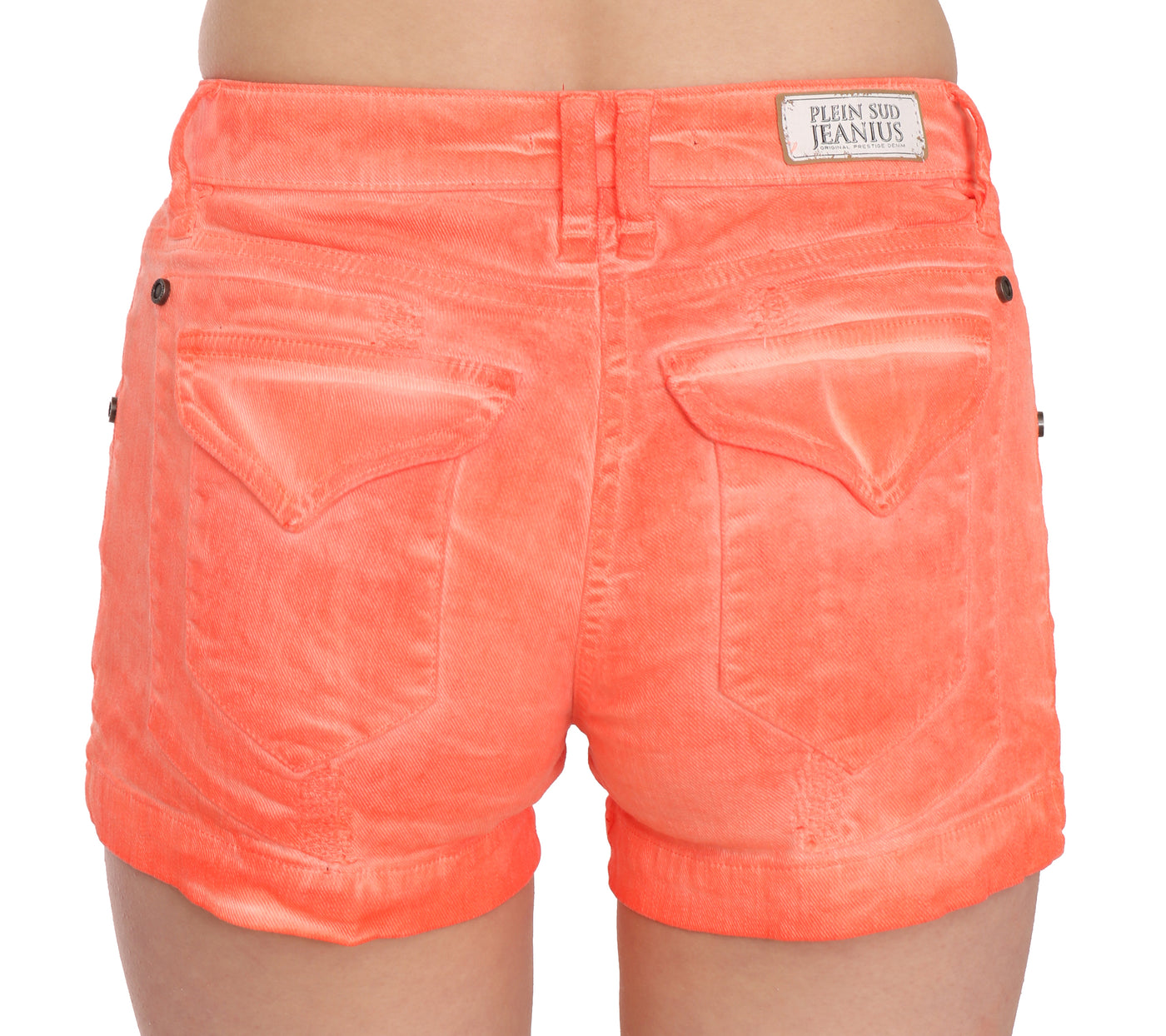 PLEIN SUD Orange Mid Waist Cotton Denim Mini Shorts