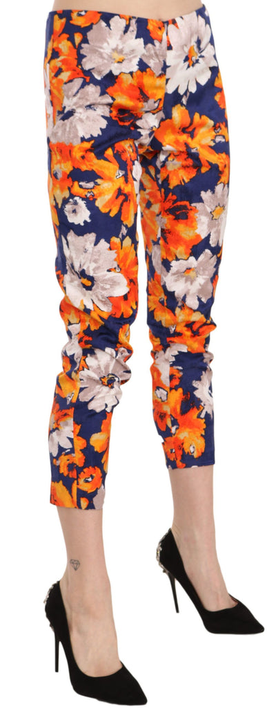 LANACAPRINA Blauwe bloemenprint skinny slim fit broek