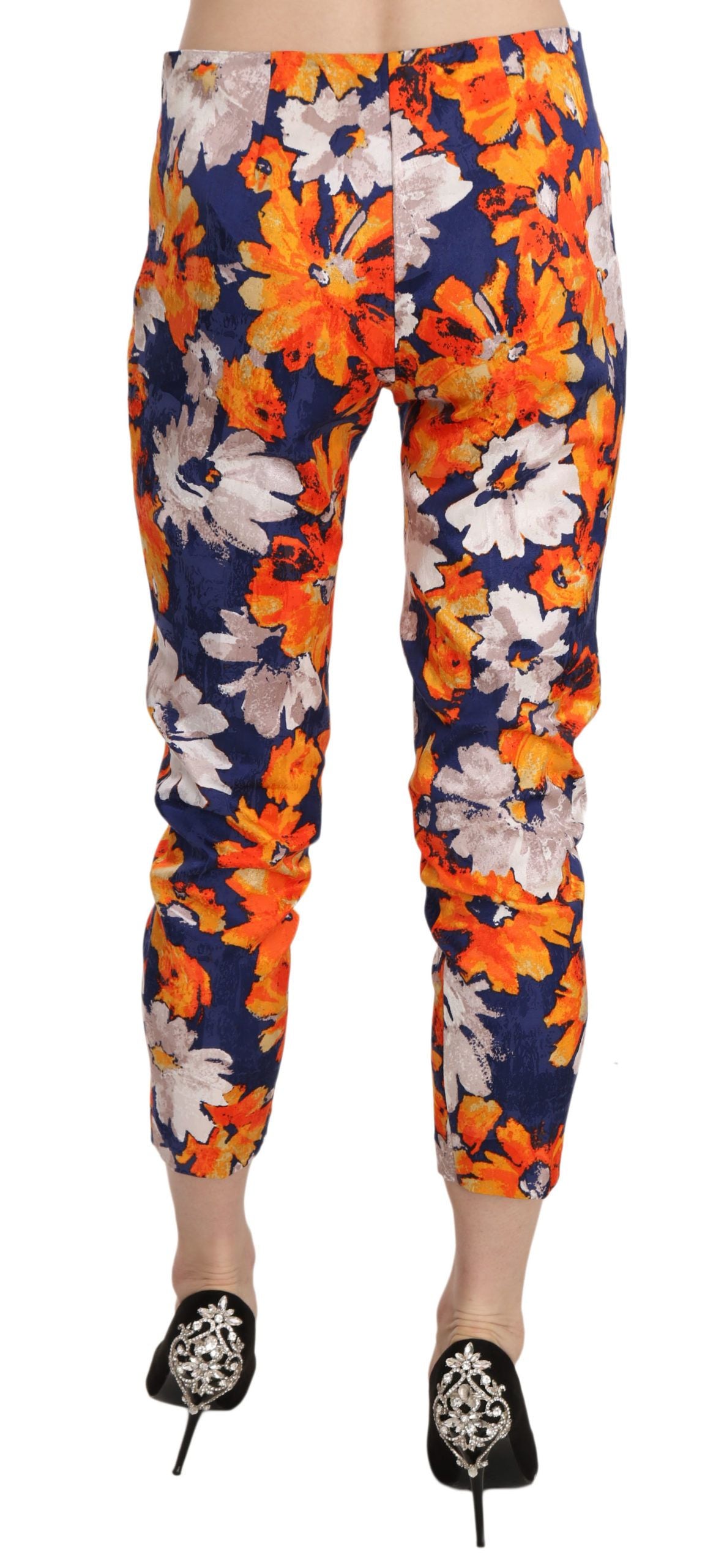 LANACAPRINA Blauwe bloemenprint skinny slim fit broek