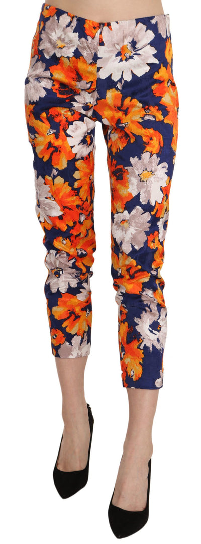 LANACAPRINA Blauwe bloemenprint skinny slim fit broek