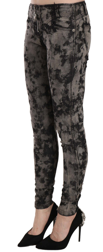 Just Cavalli Zwart Grijs Vervaagde Lage Taille Skinny Denim Broek Jeans