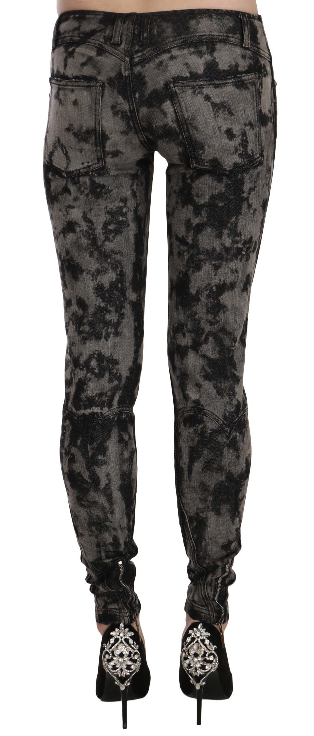 Just Cavalli Zwart Grijs Vervaagde Lage Taille Skinny Denim Broek Jeans