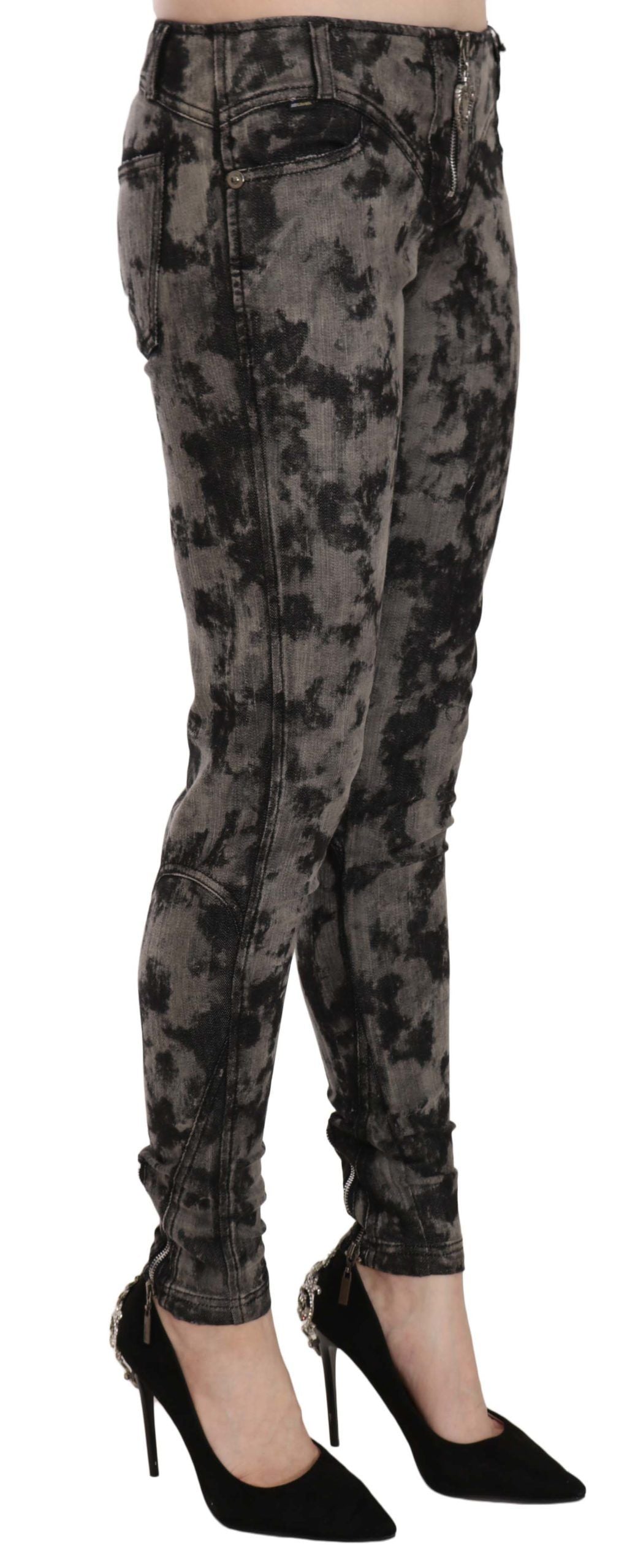 Just Cavalli Zwart Grijs Vervaagde Lage Taille Skinny Denim Broek Jeans