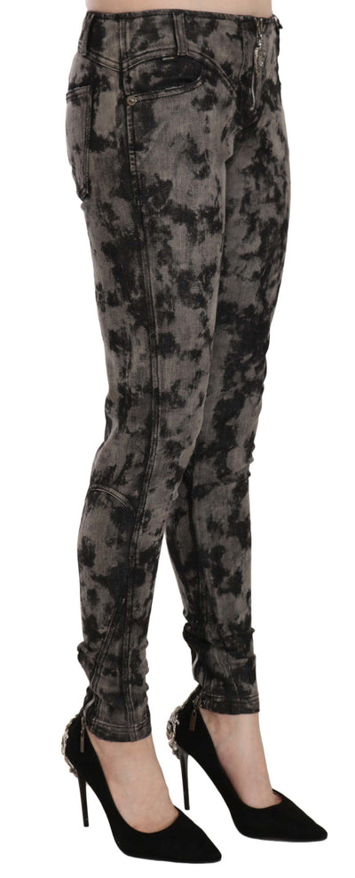 Just Cavalli Zwart Grijs Vervaagde Lage Taille Skinny Denim Broek Jeans